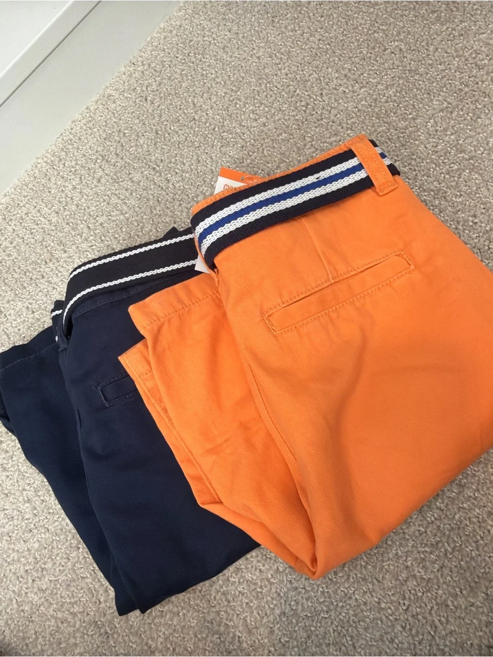 Gymboree Orange and Navy Striped-Belt Shorts Set